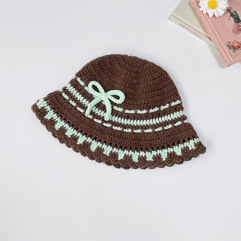 

Women s Lovely Color Block Ribbon Bucket Hat Knit Hat C7015_Sora