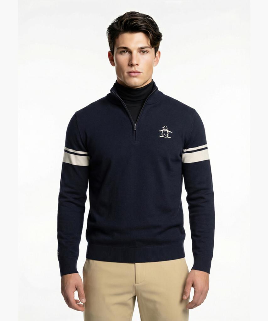 Meonsingweeo Men'S Sleeve-Point Half-Zip Sweater Navy Mr121Msw13
