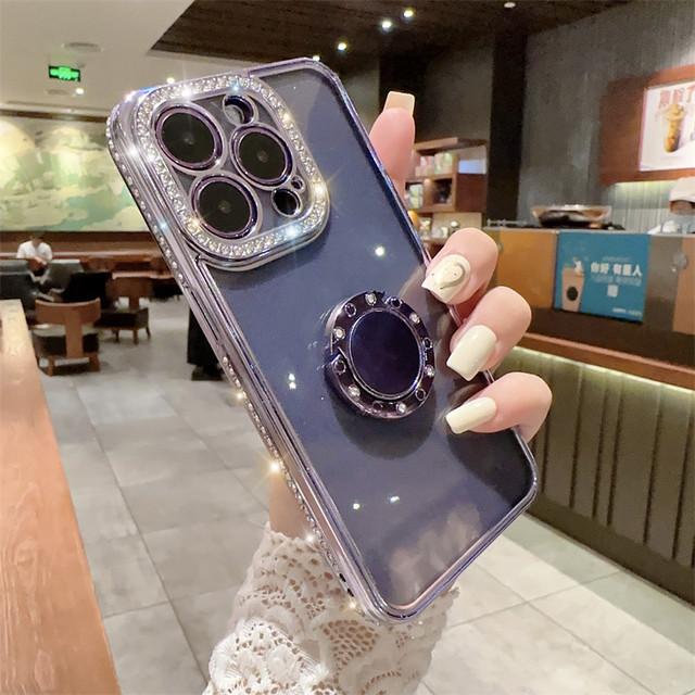 Glitter Ring Holder Clear Phone Case For Iphone 14 13 12 11 Pro Max Xs Max Xr 13pro 14 Plus Shockproof Bumper Plating Soft Cover