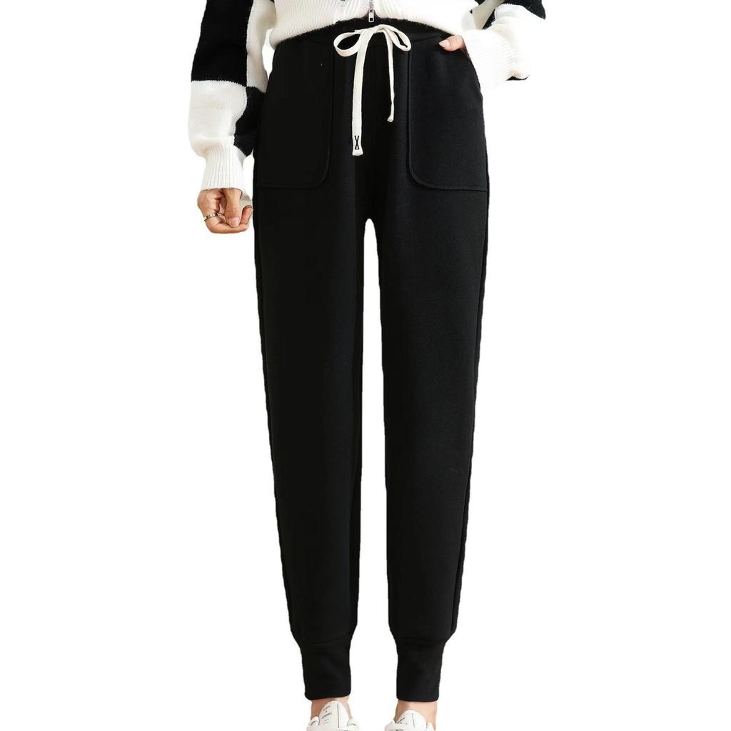 2026 Fall Winter Double-sided Velvet Windproof Outdoor Sports Pants Women's Loose Bunched Feet Large Pockets Padded High-waisted Thermal Sweatpants
