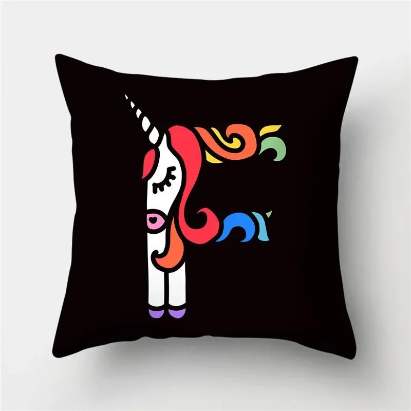 Letters Eenhoorn Kussenhoes Polyester Print Kussensloop Bank Decor Kussen Thuis