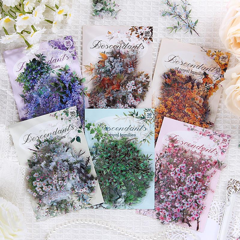30 ks/balení PET Rostliny Květiny Samolepky DIY Scrapbooking Plánovač Koláž Deník Potřeby Estetické Samolepky Papírnictví