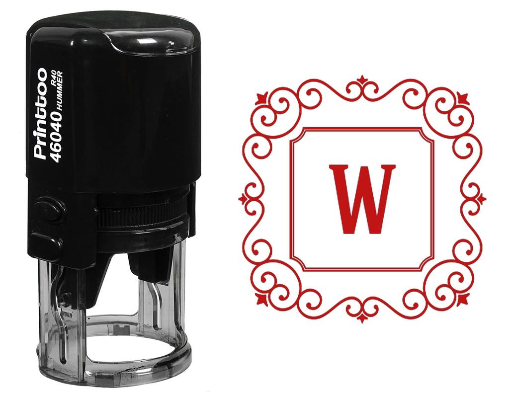 Printtoo Square Swirl Border W Alphabet Monogram Initial Office Stationary Self Inking Rubber