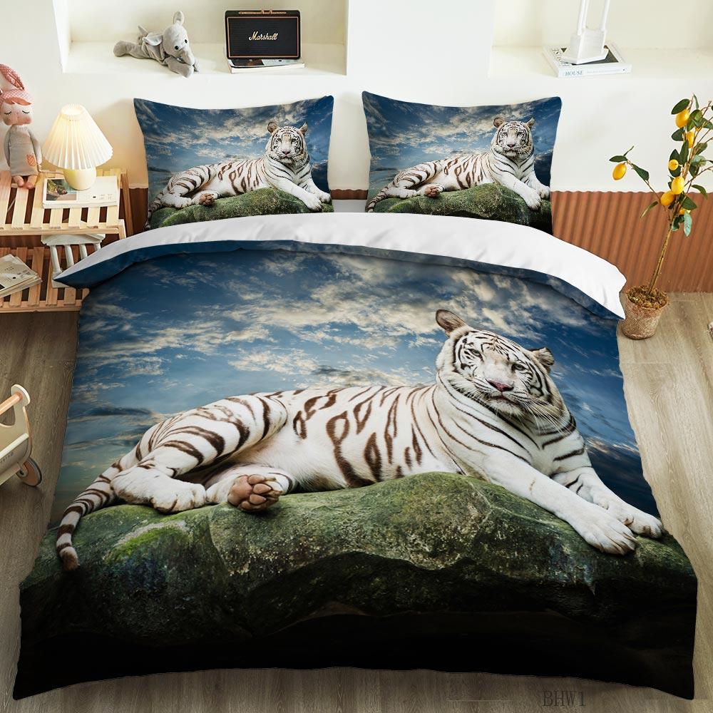 Tiger Lion Leopard Duvet Cover Set Animal Theme 3D Bedding Set King Queen Size For Kids Boy Girl Teens Polyester Comforter Cover