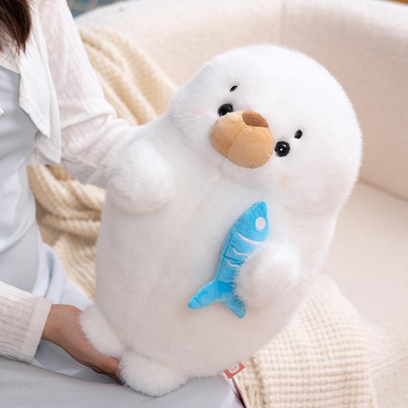 

35cm Creative Fish-Holding Seal Plush Stuffed Doll Cute Animal Plush Toys Kawaii Room Decoration Doll Pillow Kids Birthday Gifts 35cm