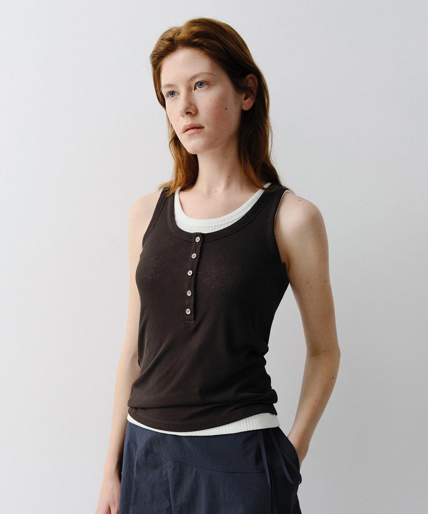 Ia Henley Neck Sleeveless Top (Dark Brown)