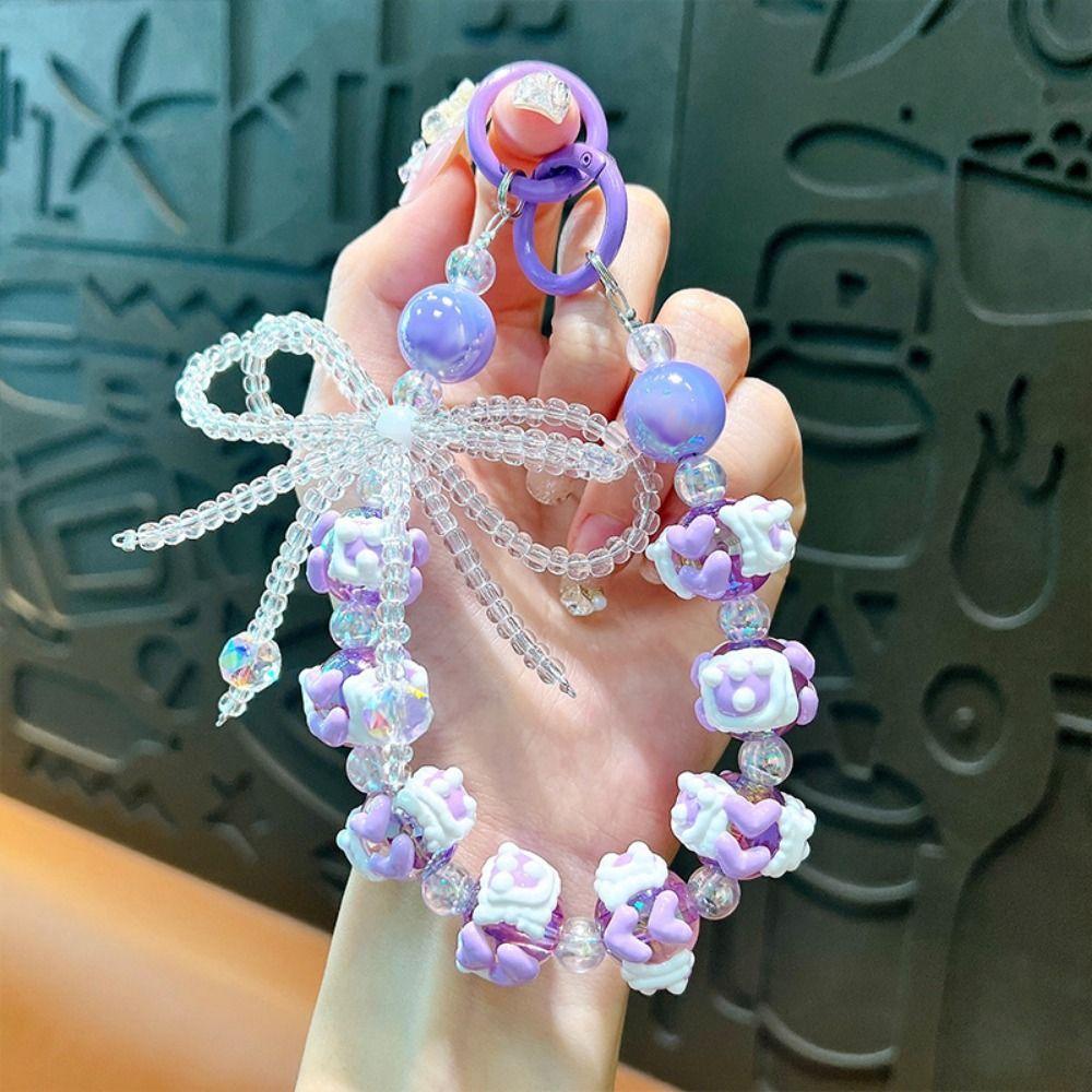 Anti-lost Bow String Bead Mobile Phone Chain Colorful Ball Beaded Phone Strap Christmas Gifts