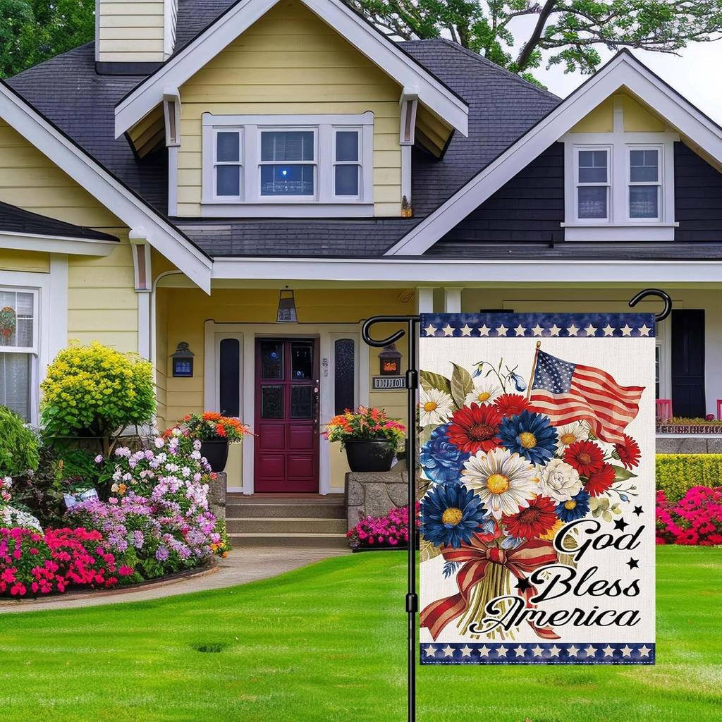 4th of July Patriotic Garden Flag Double Sided God Bless America Memorial Day Garden Flag for Outdoor Yard Decoration (12x18