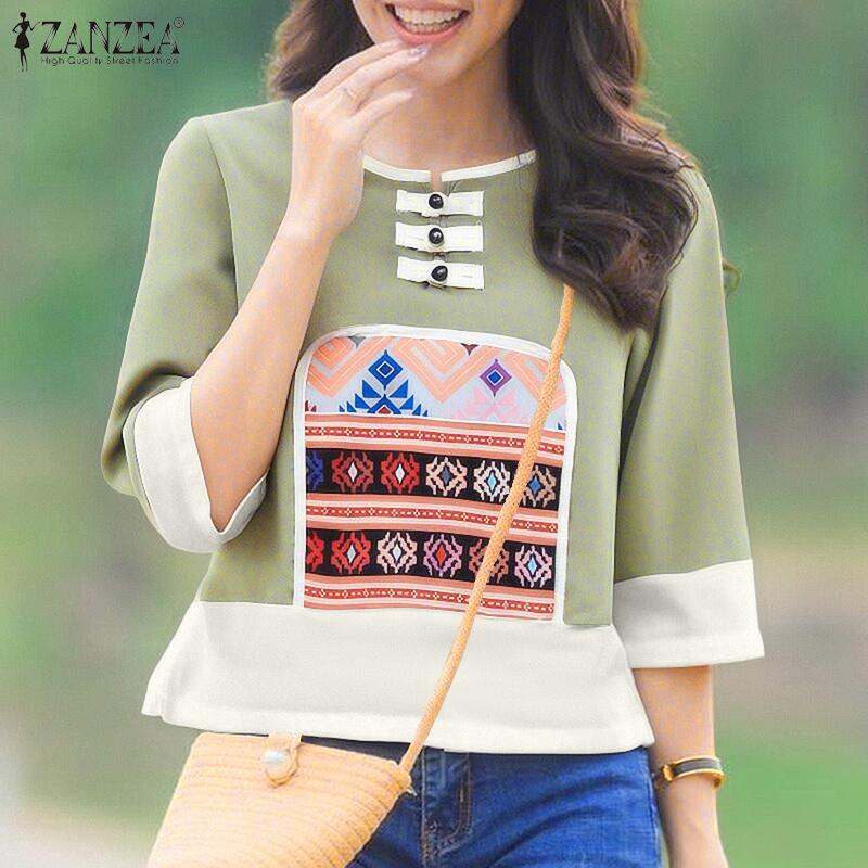 ZANZEA Lässige Bluse mit Rundhalsausschnitt und halblangen Ärmeln für Damen