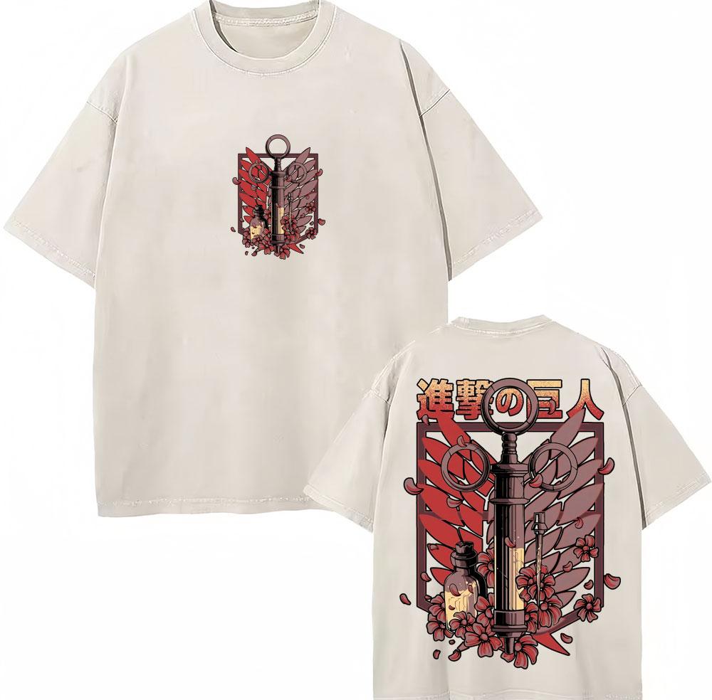 Washed Vintage Anime Attack On Titan Eren Jaeger Skeleton Graphic T Shirt Men Women Cartoon Manga Oversized Tshirts Streetwear