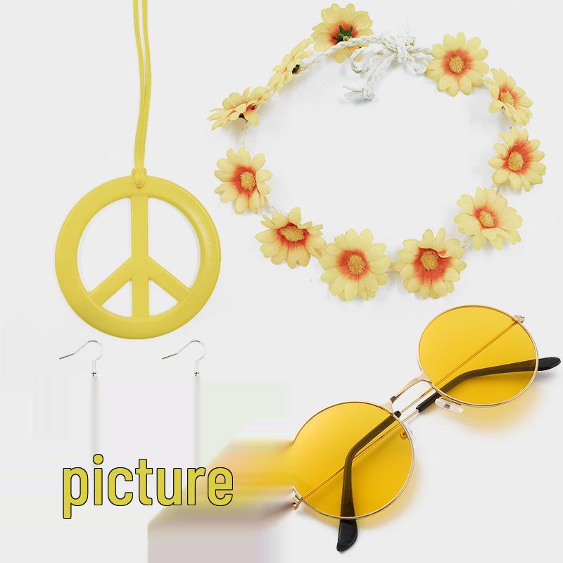 Halloween Cosplay Hippie Peace Symbol Jewelry Set: Colorful Earrings & Necklace