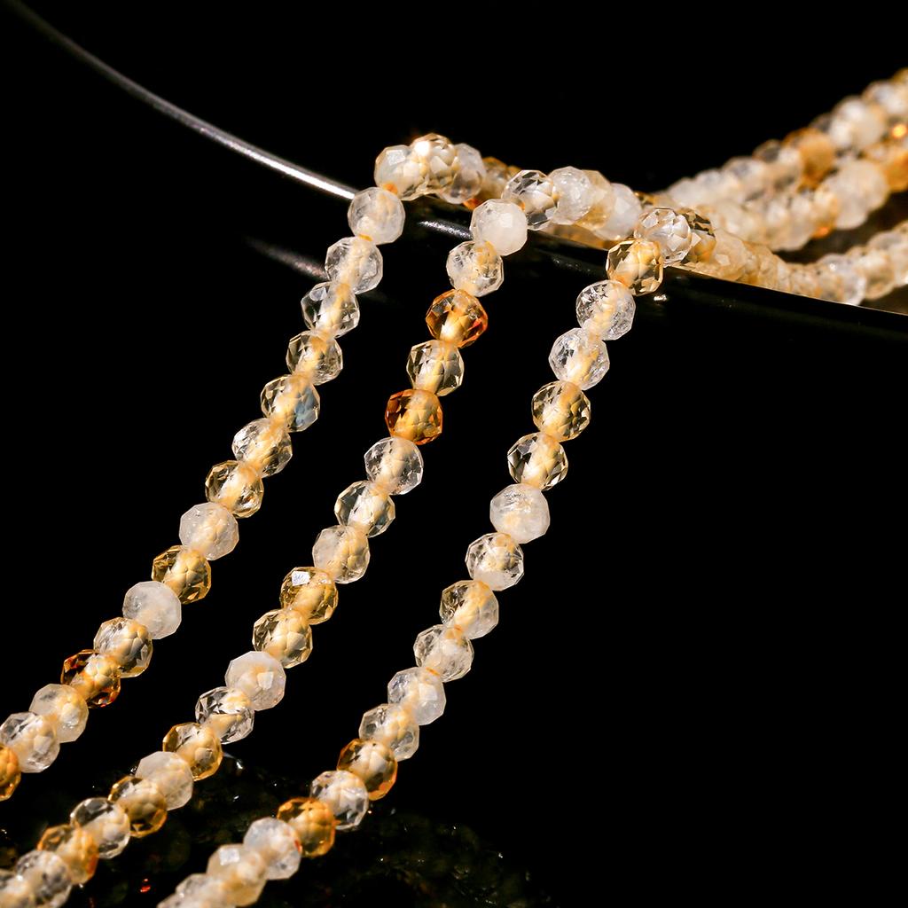 2 3 4mm Faceted Natural Citrine Bead Round Loose Spacer Small Gemstone Bead for Jewelry Making Diy Necklace Bracelet Accessory