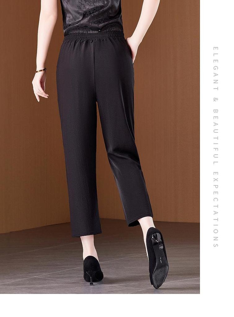 2026 Ice Silk Summer Pants: Lightweight, Versatile, Straight-Leg, Nine-Tenths Length for Middle-Aged and Elderly Women