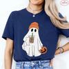 Little Boo Drinking Coffee Women T-Shirts Fashion Halloween Party Spooky Season Shirt Harajuku Graphic Tops Casual Streetwear