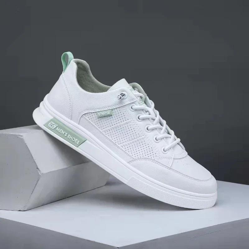 

2026 Four Seass The New Fashi Thick Sole Men Shoes Breathable White Shoes Leisure Sneakers Men Versatile Flat Loafers Men 39 зелёный