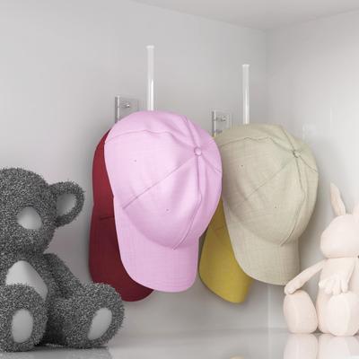 Wall Mounted Hat Hook Transparent Acrylic Hat Organizer Baseball Cap Holder with Adhesive/Drilling Installation Kit for Door Closet Bedroom