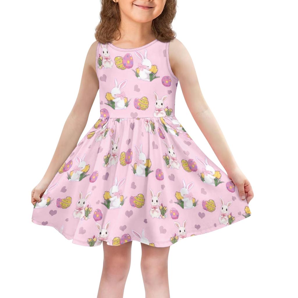 Children's Fashionable Comfortable Casual Sleeveless Easter Print Dress