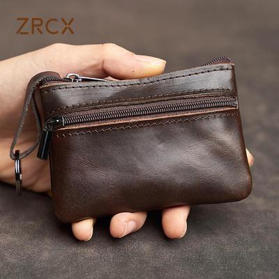 Echtes Leder Mini Geldbörse Kopf Schicht Rindsleder Karte Tasche Handgemachte Reißverschluss Brieftasche Auto Schlüssel Fall Kurze Dame Brieftasche Schlüssel fall