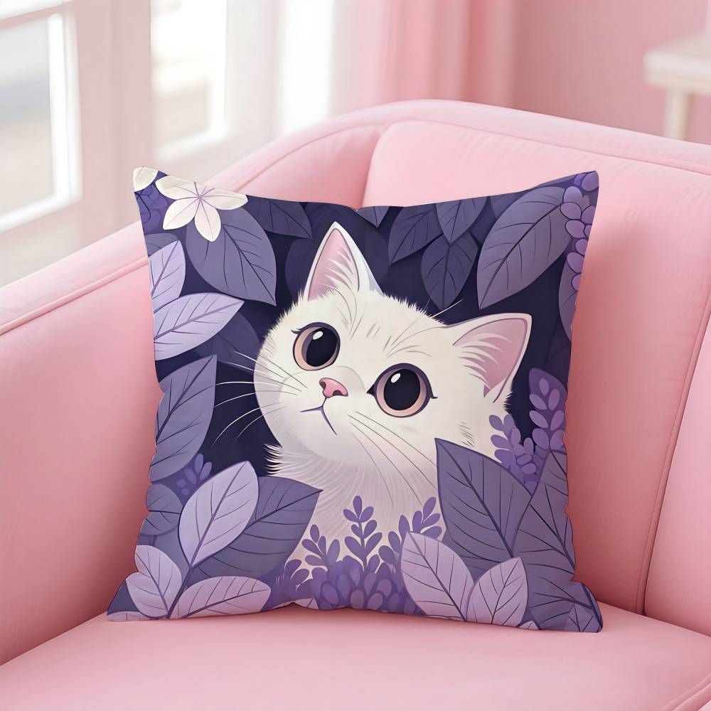 Cat In the Flowers Aesthetic Pillow Case Pattern Printing Pillowcase Living Room Sofa Cushion Cover Bedroom Room Decor