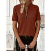 Womens Ribbed Knit Half Zip T Shirt With Stand Collar Short Sleeve Casual Slim Fit Top