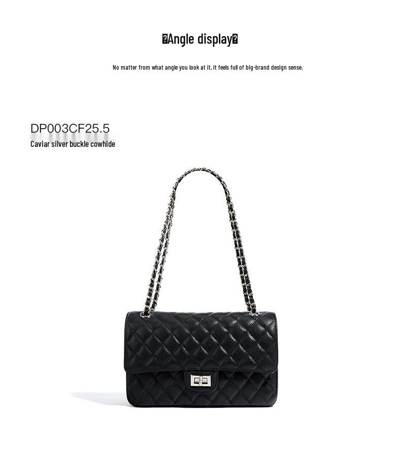 Genuine Leather Quilted Chain Crossbody Bag - Elegant Small Square Shoulder Bag