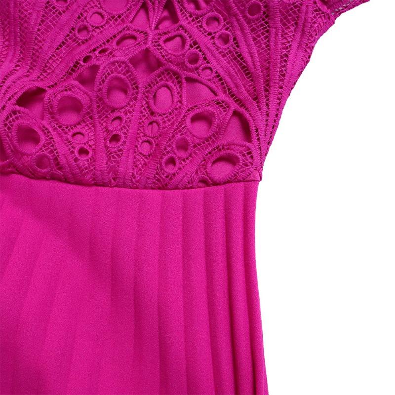 Women Plus Size Fashion Sexy Lace Crochet Hollow Out Pleated Midi Dress
