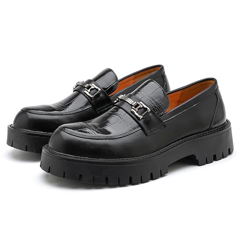New Retro Platform Loafers Shoes Luxury Men Thick-soled Wedding Black Formal Business Shoes Slip-on Casual Leather
