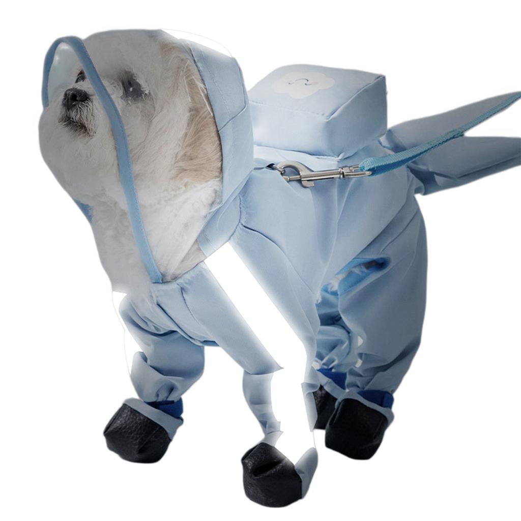 Full Coverage 4 Legs Dog Rain Jacket with Hood&Reflective Strips&Leash Hole Includes Mini Backpack for Pet Walking Hiking