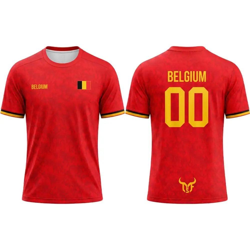 2026 New Belgium Flag Print Soccer Jersey Summer Men's Quick-Drying Breathable Soccer Training T-shirt Unisex Casual Sports Tops