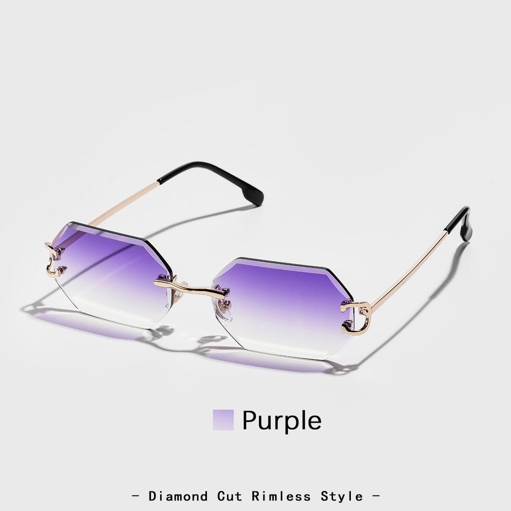 Ruiao Óculos de Sol de Luxo Sem Aro Novos com Corte de Diamante Protetores Solares para Homem e Mulher Óculos de Marca Designer Óculos Sem Aro UV400