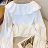 Casual Korean Style Women's Shirt Early Spring Style Ruffle Collar Temperament White Shirt Bow Top