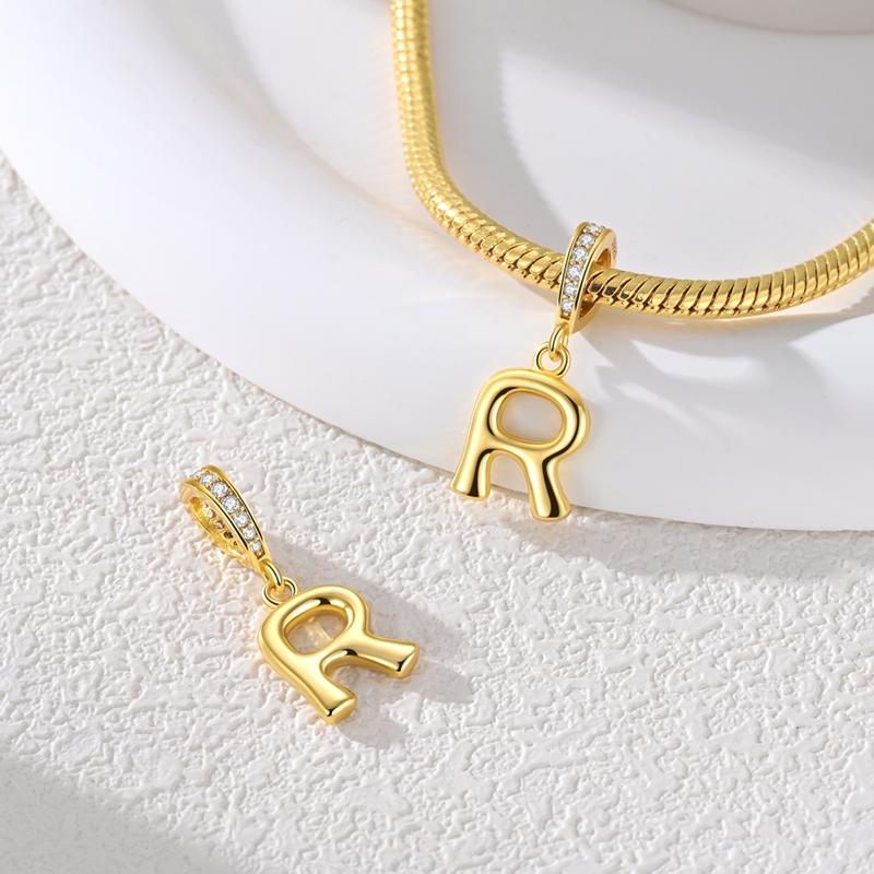 Copper Golden Letter R Charms Fit Original Bracelet Making Gift For Woman Jewelry Diy Fashion Pendant