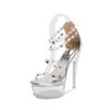 Fashion 14cm Korean Version Transparent Waterproof Platform Color Diamond High Heels Stiletto Car Model Etiquette Host Sandals