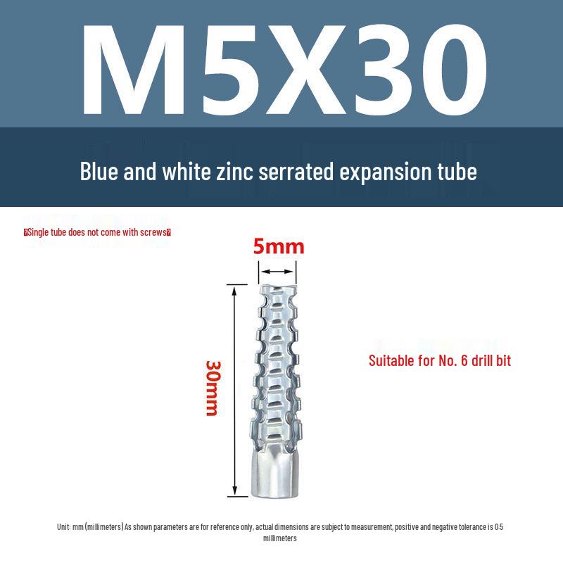 Yi Gu Serrated Gecko Zinc Expansion Screws (M5/M6), Blue/White Zinc Metal Expansion Tube