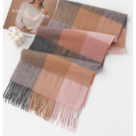 Autumn And Winter Plaid Wool Scarf Women'S Versatile Fringed Warm Scarf Comfortable 100% Real Wool Scarf