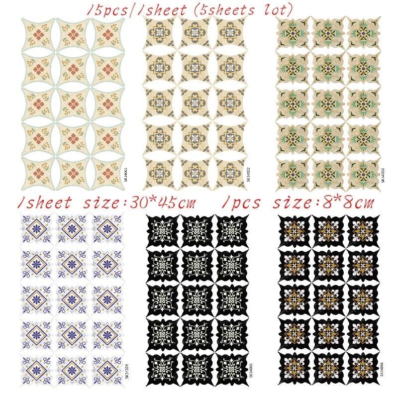 15pcs/sheet 5 Sheets Lot Creative Decorative Tile Stickers Diagonal Stickers Printed Stickers