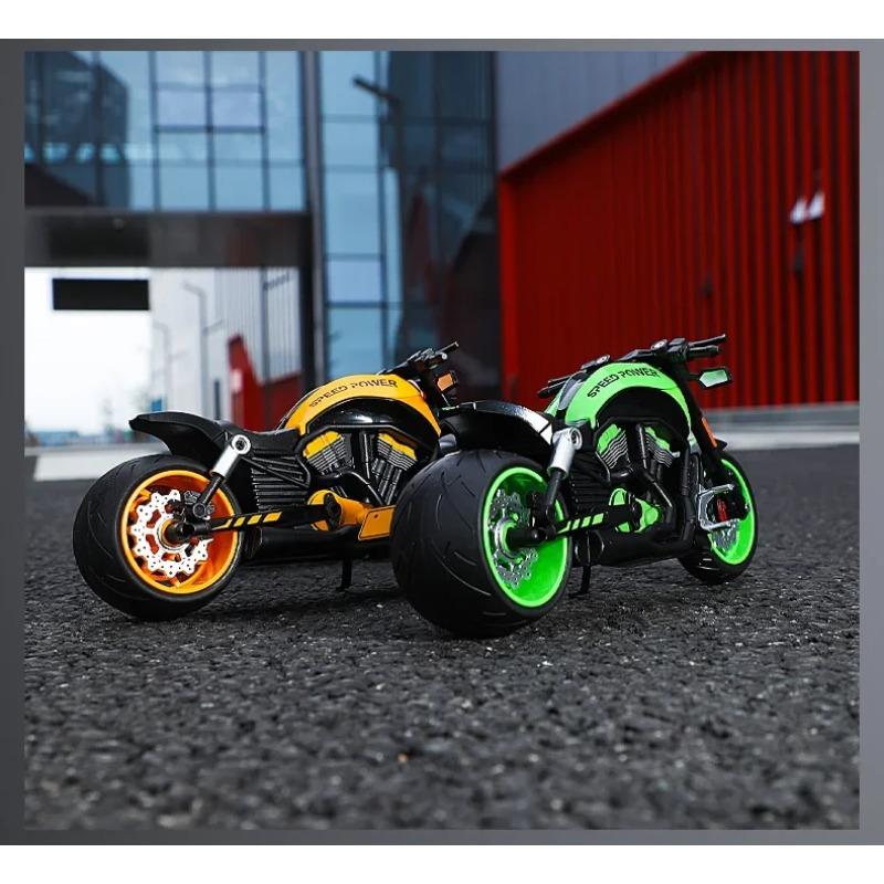 Simulation 1/10 Alloy Har Vintage Motorcycle Model with Sound and Light Diecast Toy Motorbike Collection Miniature Voiture