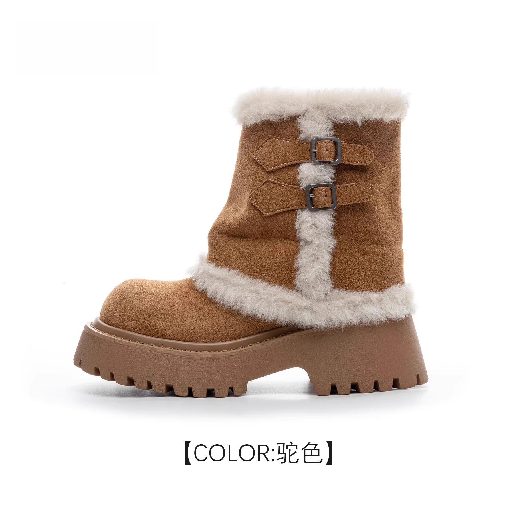

Thick-soled medium tube snow boots women s 2025 new winter fur integrated lamb wool plush warm wool cotton shoes 40