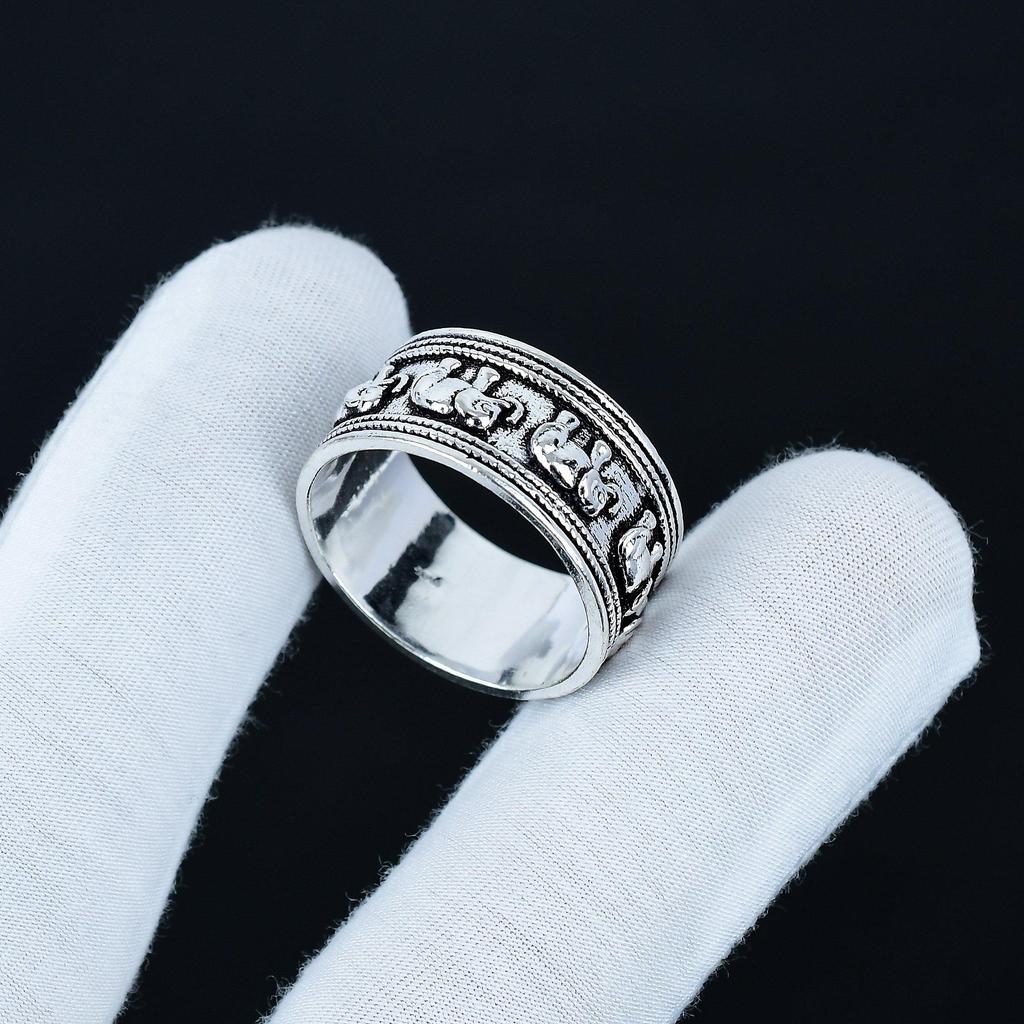 Elephant Design Band Ring, Unisex Spinner Ring, Unique Meditation Ring, 925 Sterling Silver Jewelry Handmade Gift, Boho Spinner Ring For Her