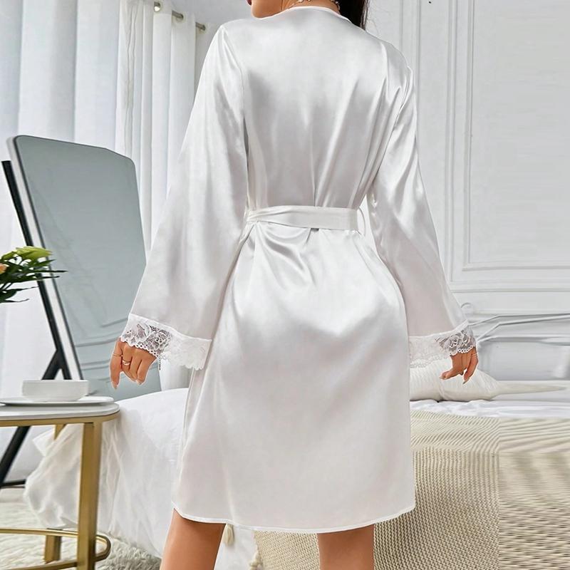 Kadın Seksi Dantelli Sabahlık Günlük Rahat Bornoz Ev Giyimi Pijama