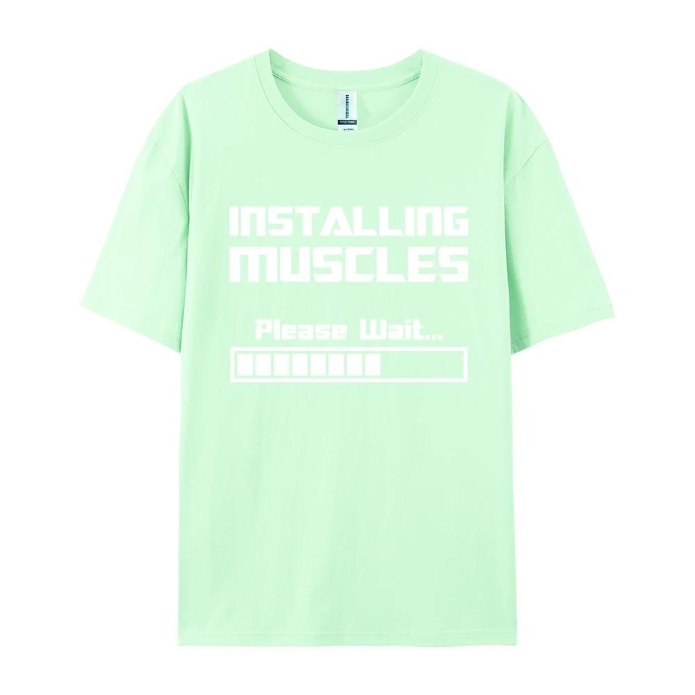 Summer New Tshirts Installing Muscles Please Wait Loading Bar Funny Print T Shirt Men Women Loose Cotton Short Sleeve Cool Tees