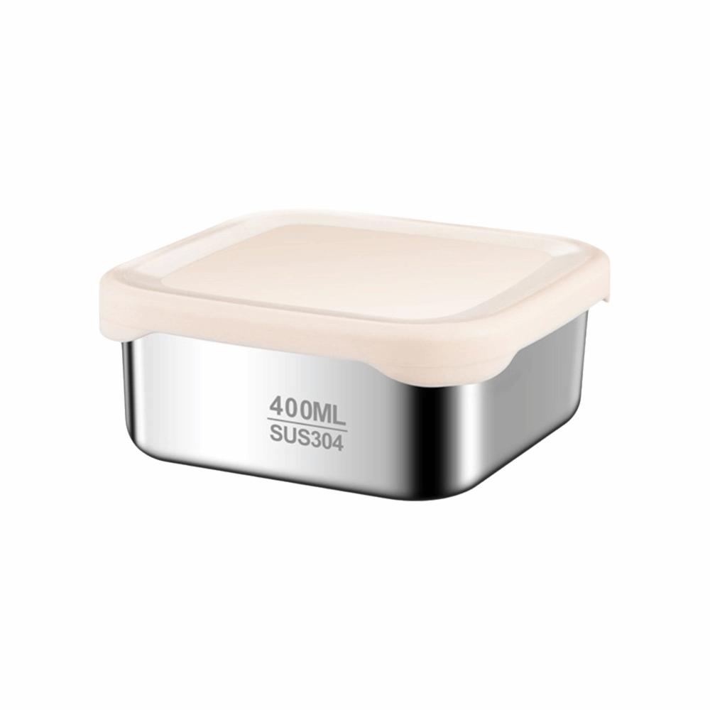 304 Stainless Steel Refrigerator Food Storage Box Food Grade Leak Proof Food Storage Container Portable Silicone Lid бежевый