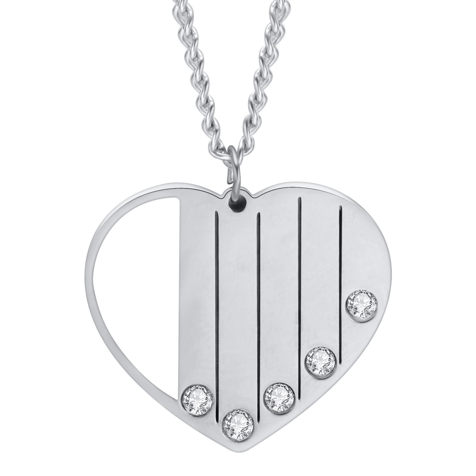 Stainless Steel Rhinestone Heart Musical Engravable Pendant Necklace for Women