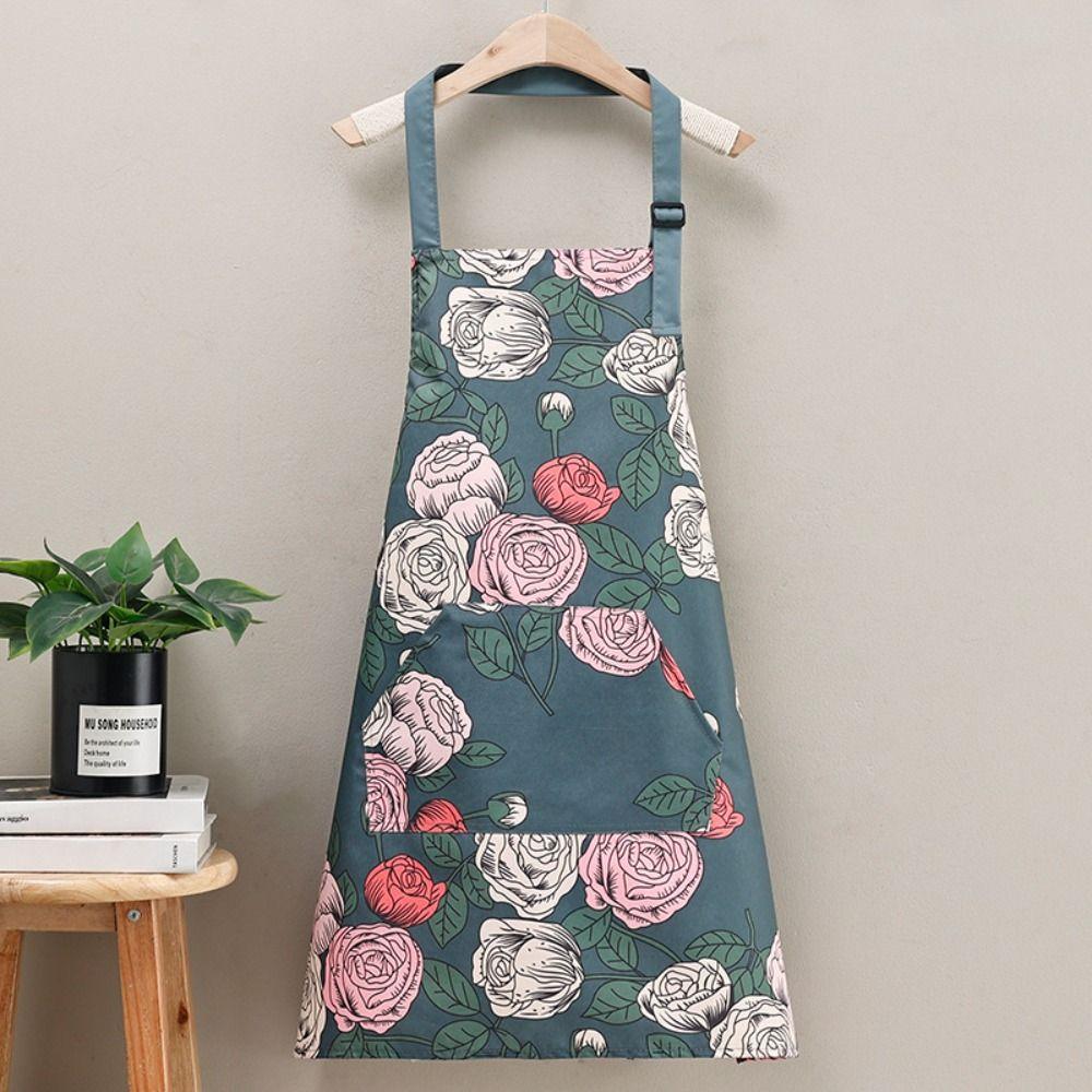Rose Print Work Apron PVC Kitchen Coking Apron Waterproof Apron  Barber Carpenter Florist