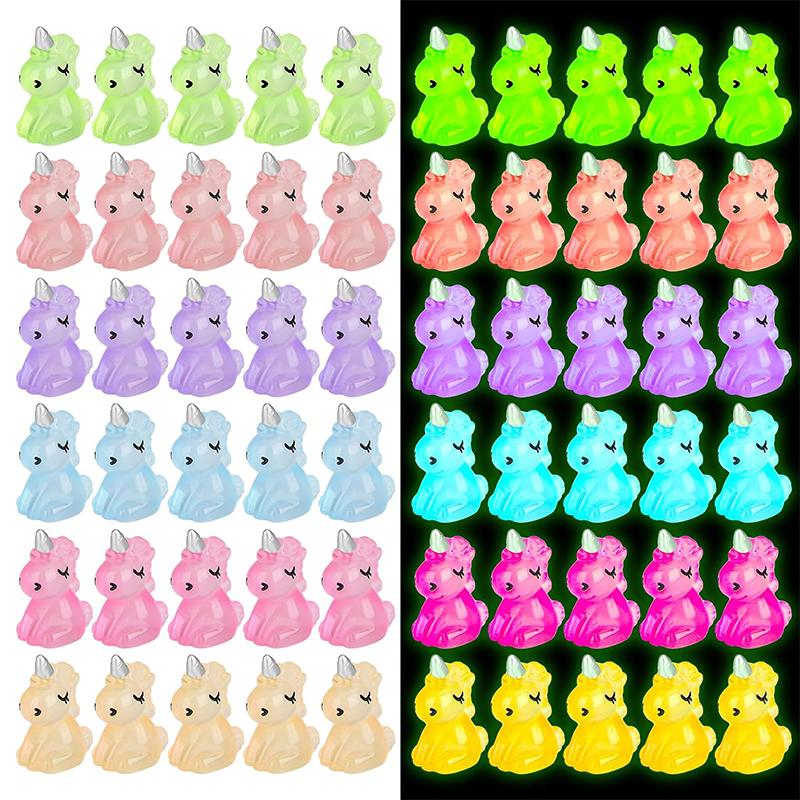 

12-36 шт. Миниатюрные светящиеся фигурки единорогов из смолы для украшения дома и сада, светящиеся в темноте, сказочные украшения, детский подарок 12pcs