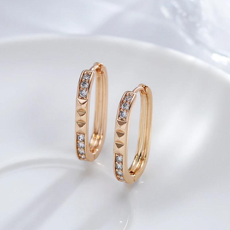 Wbmqda Unique Hoop Earrings For Women 585 Rose Gold Color With White Natural Zircon Elegant  Daily Jewelry Accessories