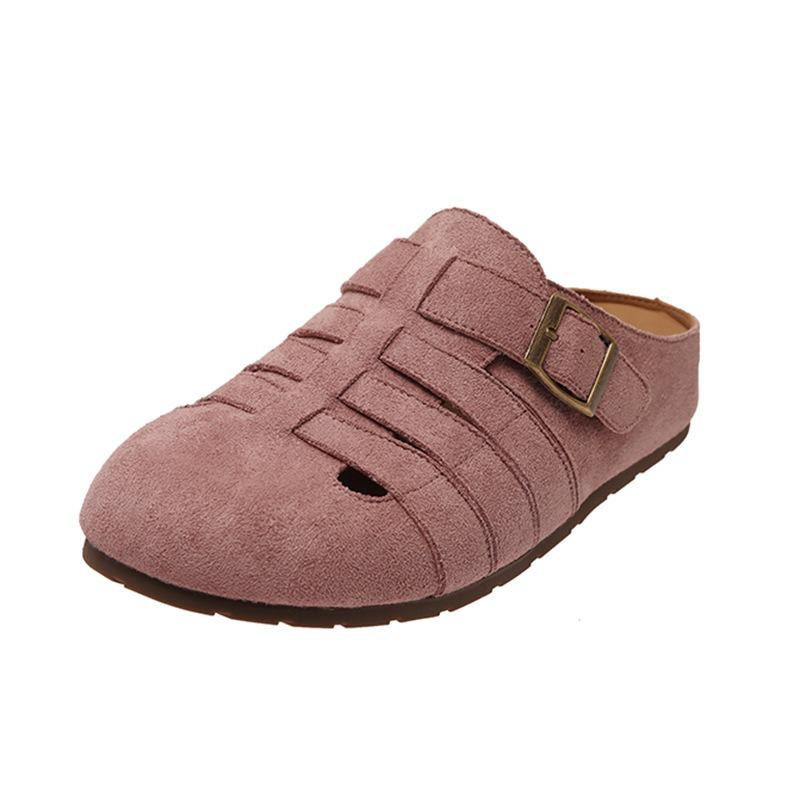 Cowhide version~ Genuine leather women's flat-bottomed retro baotou half slippers women's summer wear pig cage sandals