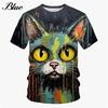 Cute Cat Pattern T-Shirt For Men Colorful Animal 3D Printed T Shirts Women Short-Sleeved Round Neck Tops Streetwear Kids Tees
