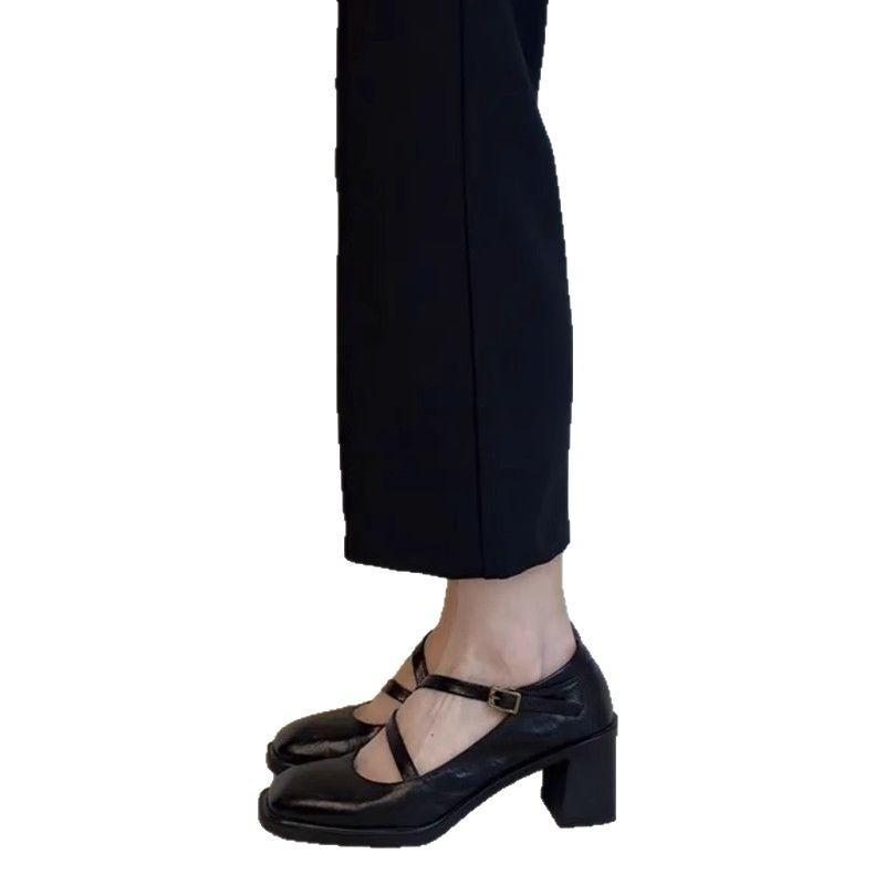 French Square Head High-heeled Mary Jane Shoes Women's Spring and Autumn New Thick Heel Light Mouth Commuter Shoes
