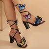 Fashion Butterfly Decor High Heels Sandals Women Summer Plus Size Cross Lace Up Gladiator Sandals Woman Thick Heeled Fashion Sandalias